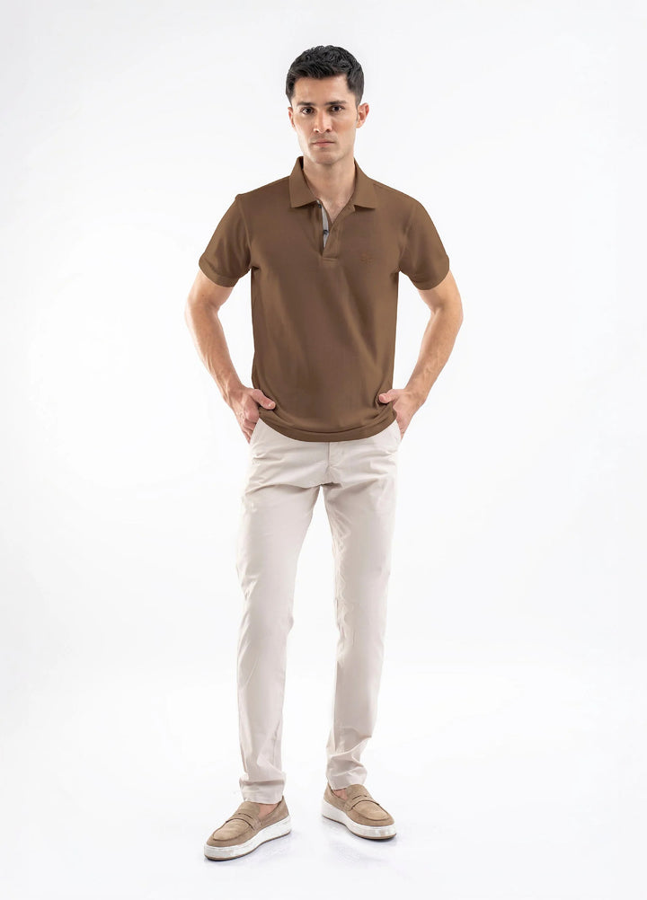 Brumano  Solids Cotton Polo Mid Brown 100% Cotton Pique Polo