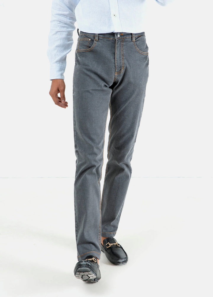 Brumano  Solids Mens  -  Grey Washed Slim Fit Denim Jeans With Orange Detailing