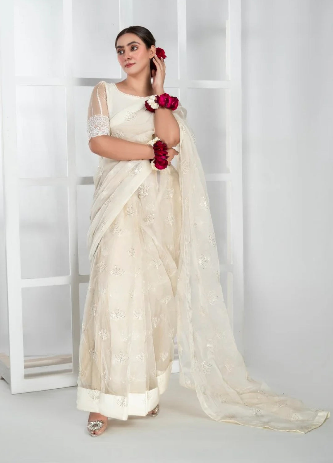 Luxe by Imran Aftab Unstitched Embroidered Organza Saree Suit IASC 28 - Festive Collection