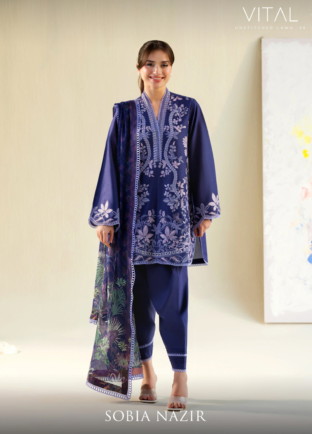 Vital by Sobia Nazir Unstitched Embroidered Lawn 3 Piece Suit SN26UVL 8B - Summer Collection