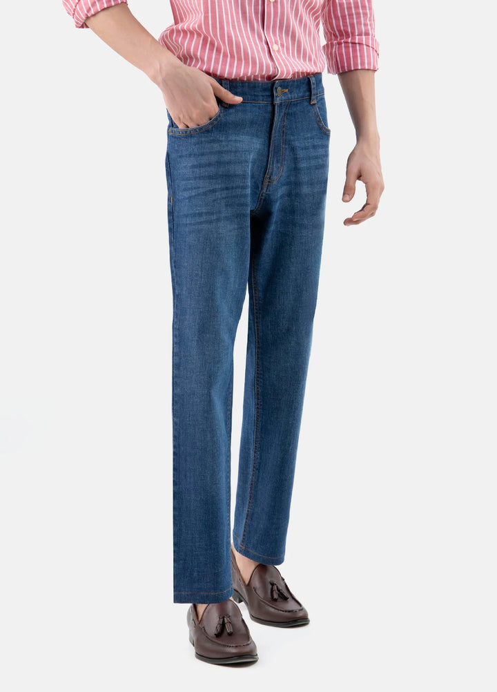 Brumano  Solids Mens  -Blue Casual Fit Jeans With Whisker Wash