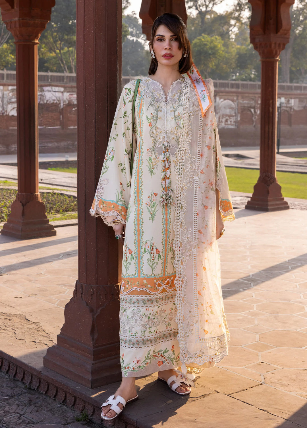Flow by Crimson Unstitched Embroidered Lawn 3 Piece Suit CR26UFL D9 A-Buttercream - Festive Collection
