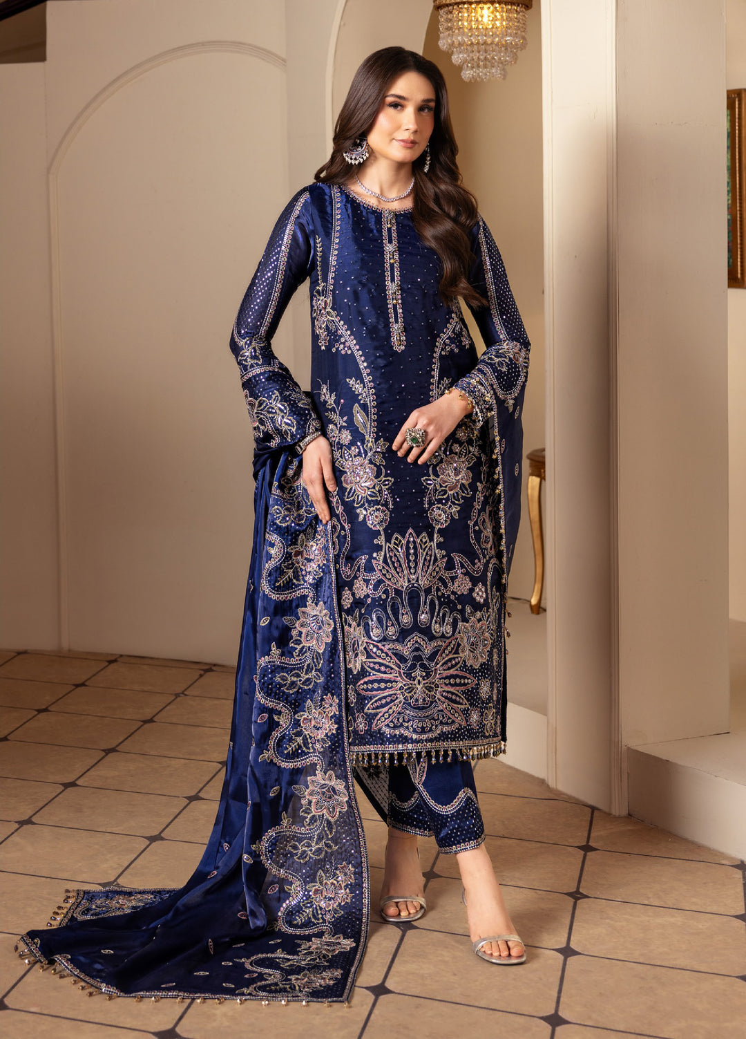 Aaina by Alizeh Unstitched Embroidered Sheesha Silk 3 Piece Suit AF26UASS D-3 BANO - Festive Collection