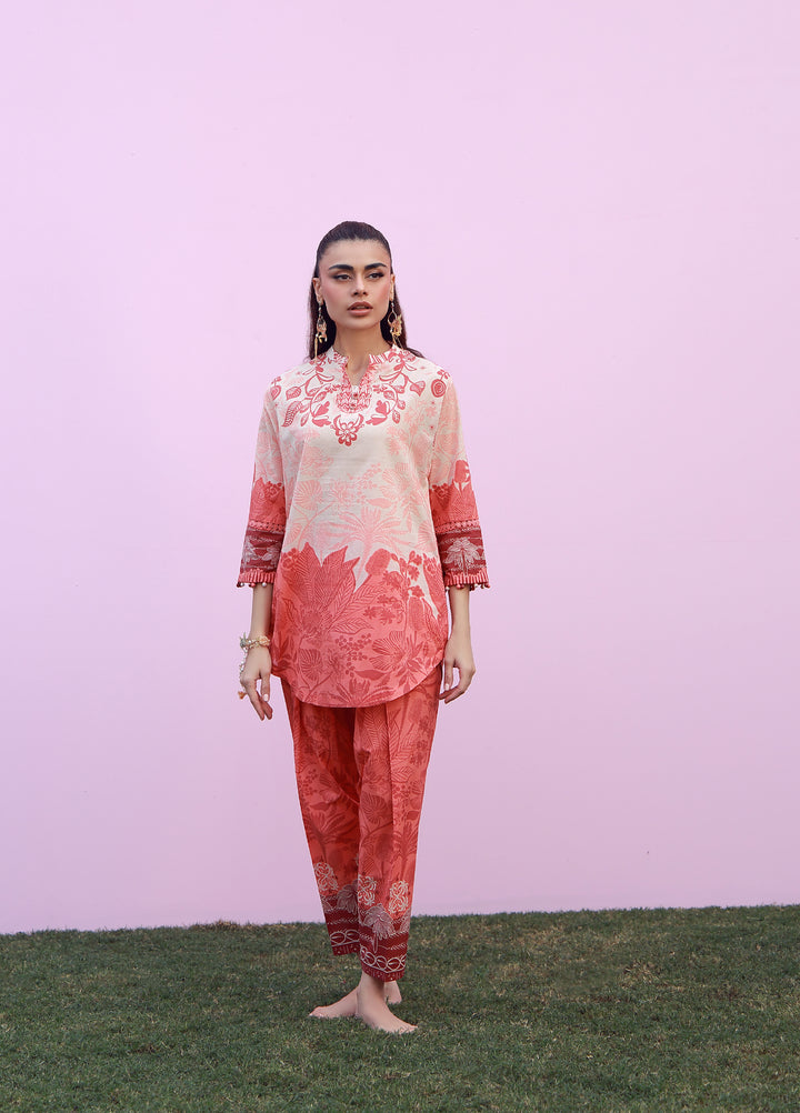 Sahar Unstitched Printed Cambric 2 Piece Suit SS1-26-24 Coral Silhouette - Summer Collection