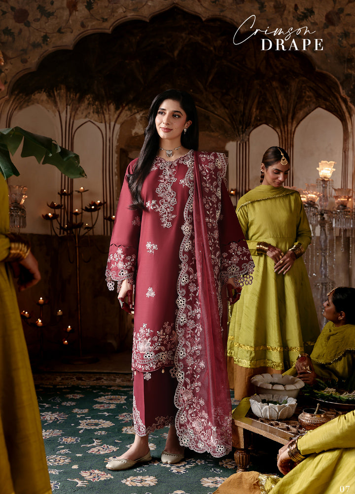Cross Stitch Unstitched Embroidered Premium Lawn 3 Piece Suit CS26UCPL D1 CRIMSON DRAPE - Eid Collection
