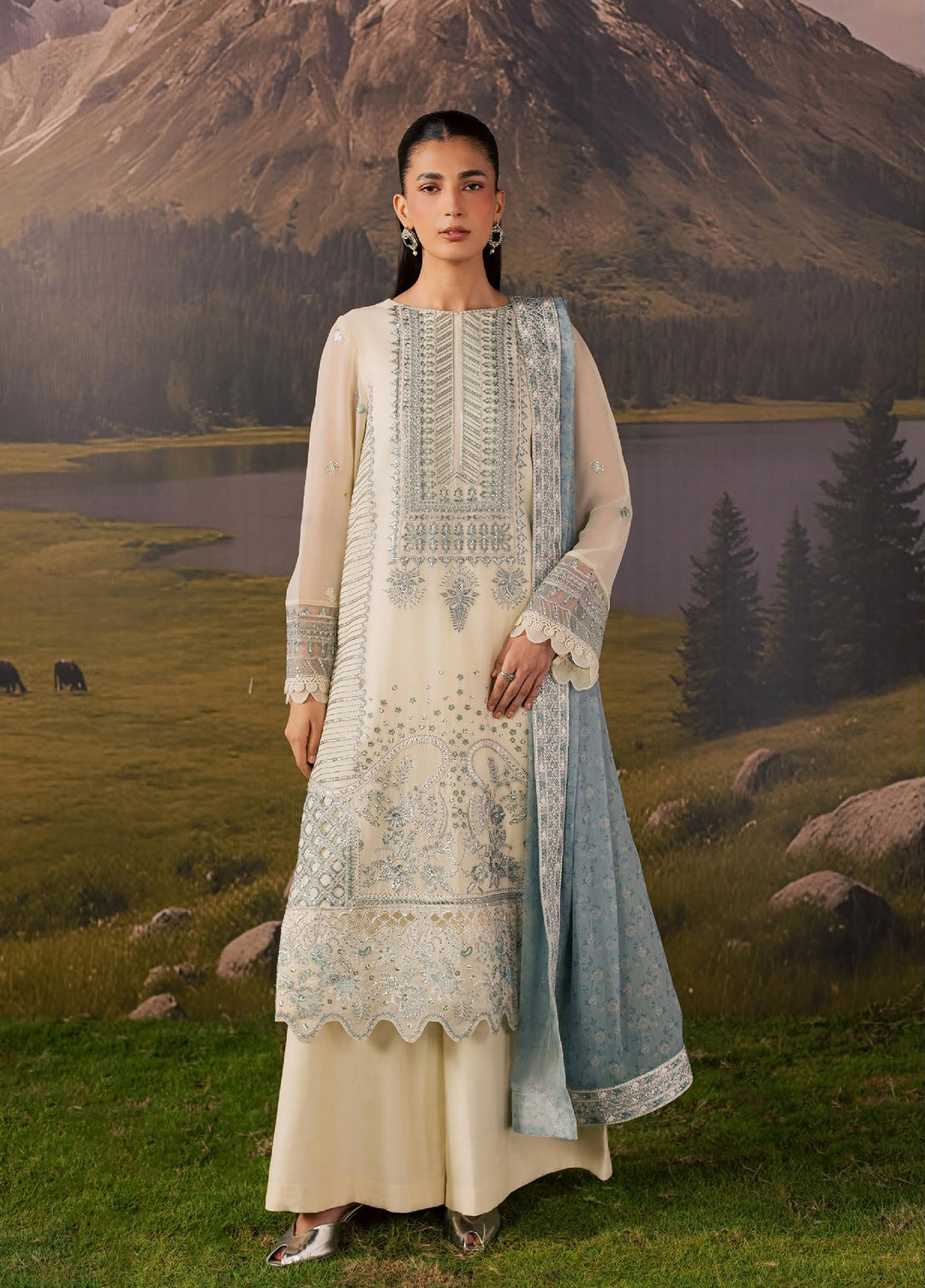 Divani by Daria Unstitched Embroidered Chiffon 4 Piece Suit DN26UD DA-122 5-WHITE - Festive Collection