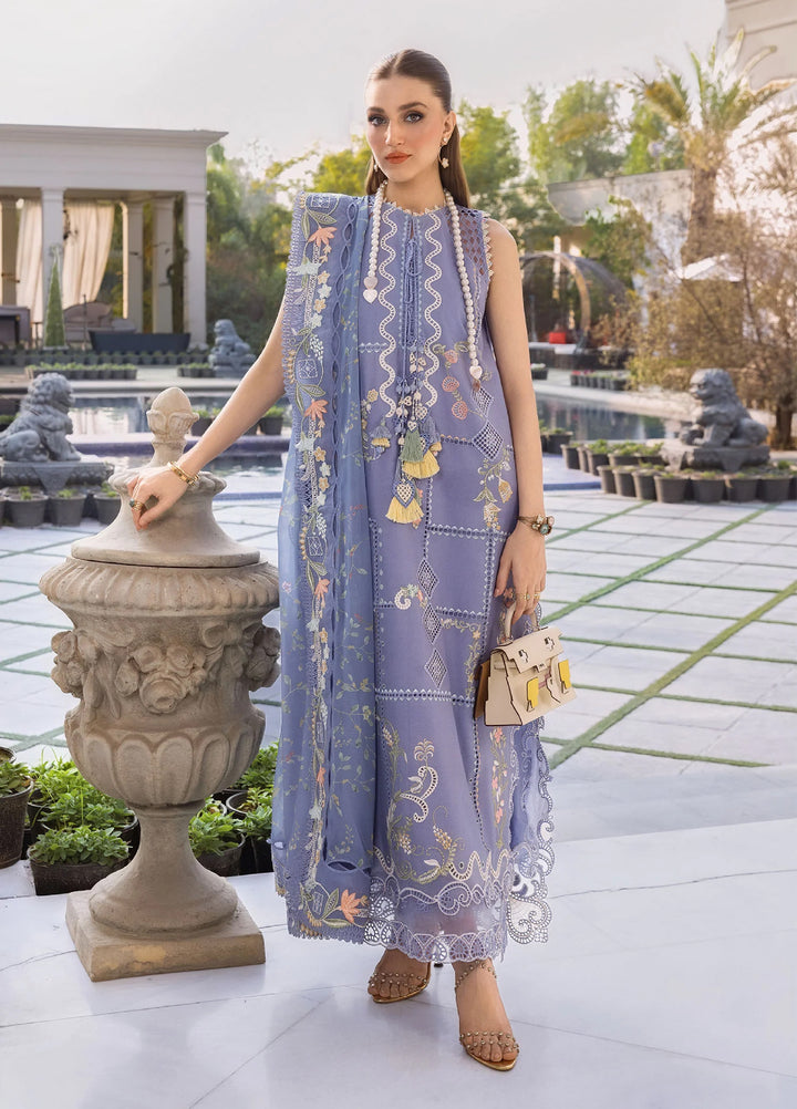 Flow by Crimson Unstitched Embroidered Lawn 3 Piece Suit CR26UFL D1 B-Deep Periwinkle - Festive Collection