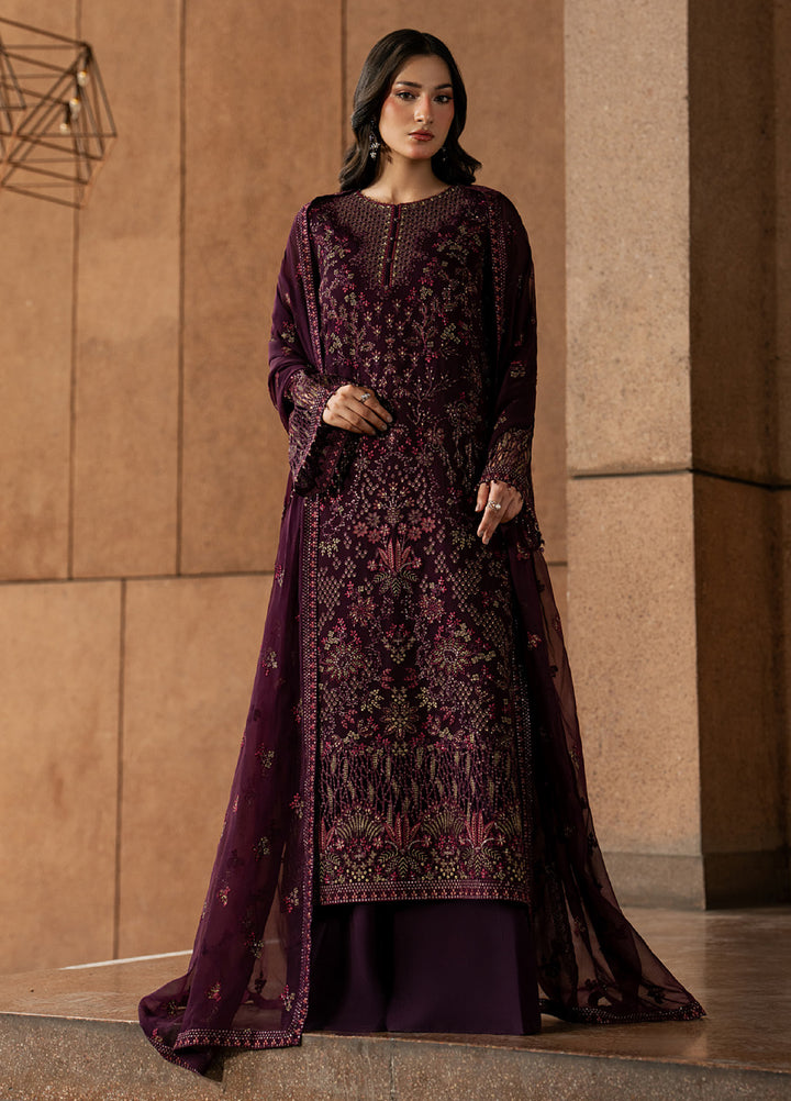 Lazawal by Lavish Premium Unstitched Embroidered Chiffon 3 Piece Suit LVP26UCL Maroon Majesty - Festive Collection