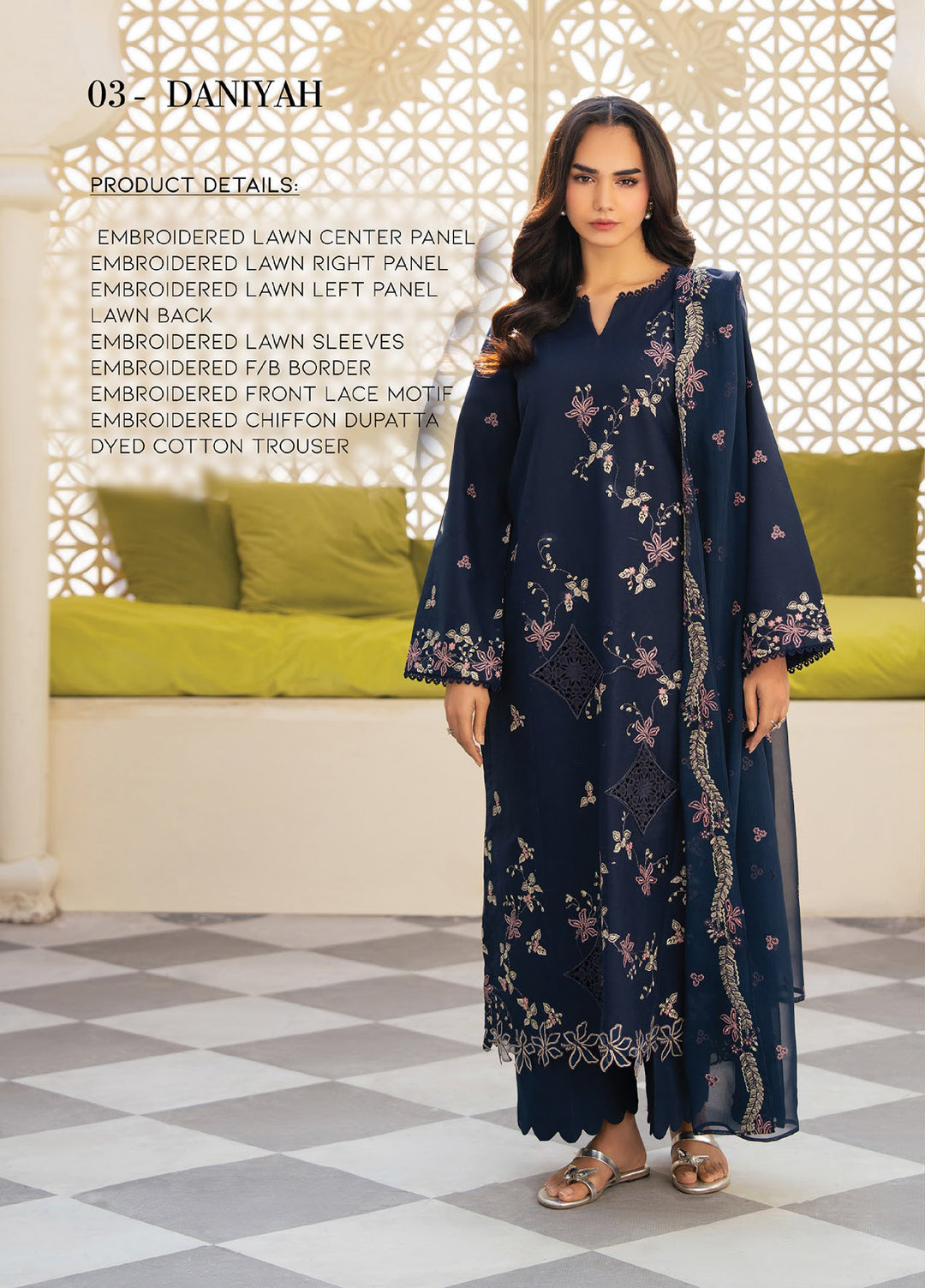 Namah by Xenia Formals Unstitched Embroidered Lawn 3 Piece Suit XF26ULN Daniyah 03 - Festive Collection