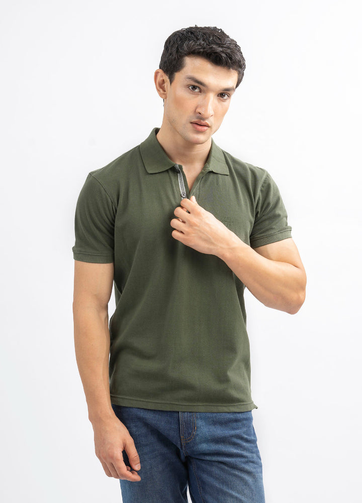 Brumano  Solids Cotton Polo Olive Green 100% Cotton Pique Polo