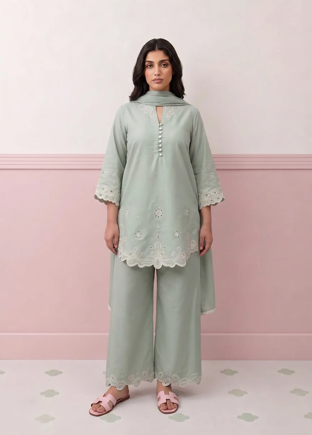 Scherezade Women RTW Embroidered Lawn Cotton 3 Piece Suit PINA COLADA - Casual Collection
