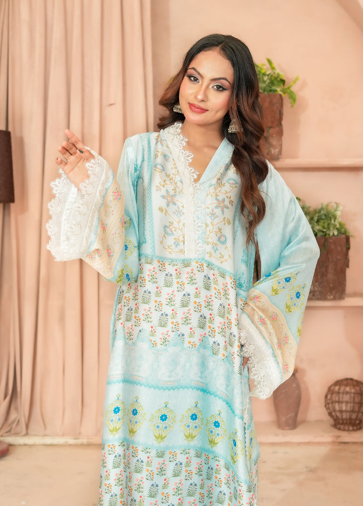 Madiha Gohar Pret Embroidered Malai Silk 2 Piece Suits Mint Mirage - Formals Collection