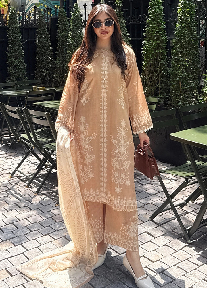 Rashid Textiles Women RTW Embroidered Lawn 3 Piece Suit D-01 Brown - Casual Collection
