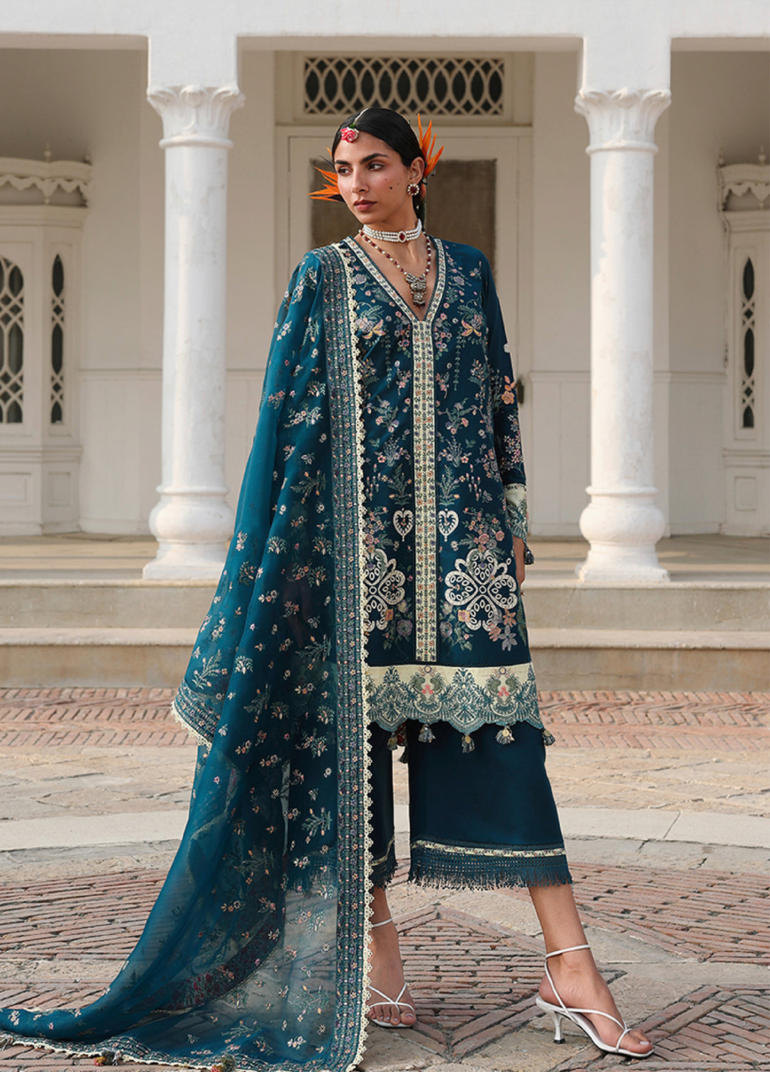 Kalabagh by Hussain Rehar Unstitched Embroidered Luxury Lawn 3 Piece Suit HR26UKL D11 Azraq - Festive Collection