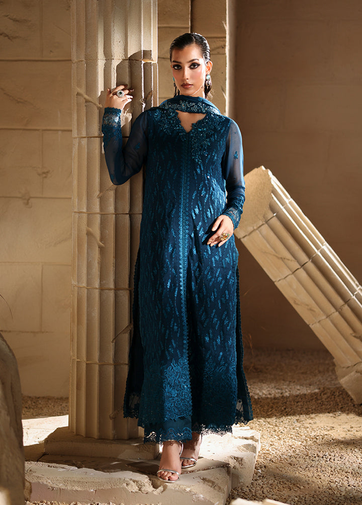 Luxe by Azure Unstitched Chiffon Embroidered Suits 3 Piece AZ25LF Celeste - Festive Collection