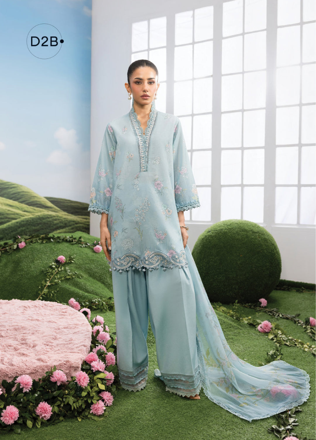 M Basics by Maria B Unstitched Embroidered Lawn 3 Piece Suit MB26SSEL MB-CUSV14-02B - Eid Collection