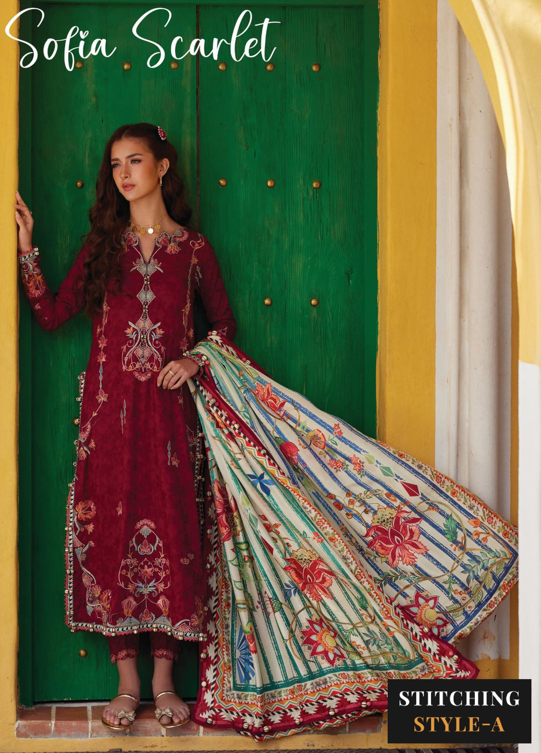 Farah Talib Aziz Unstitched Embroidered Lawn 3 Piece Suit FTA26UL FTA-02 SOFIA SCARLET - Summer