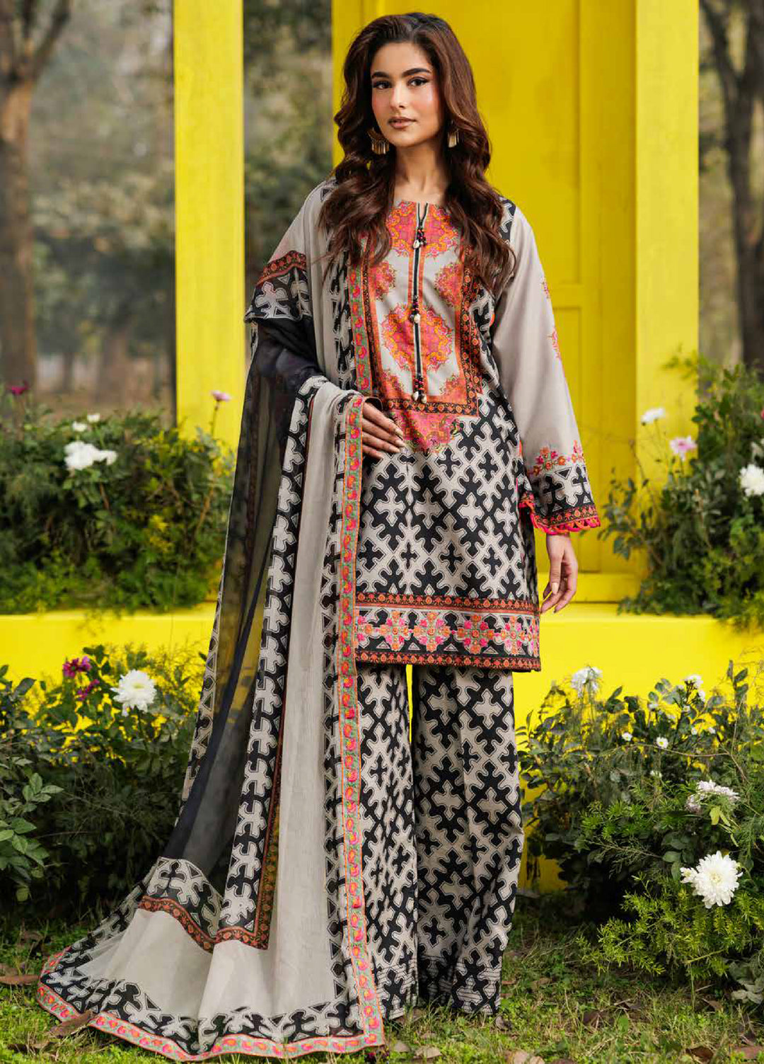 Combination by Charizma Unstitched Embroidered Lawn 3 Piece Suit CHR26UCL CC6-13 - Summer Collection