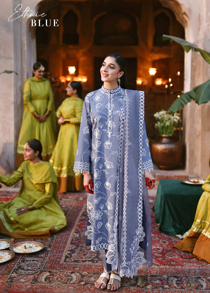Cross Stitch Unstitched Embroidered Premium Lawn 3 Piece Suit CS26UCPL D3 ETHNIC BLUE - Eid Collection