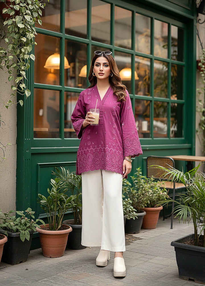 Lakhany Women Pret Embroidered Cambric Shirt Plum - Winter Collection