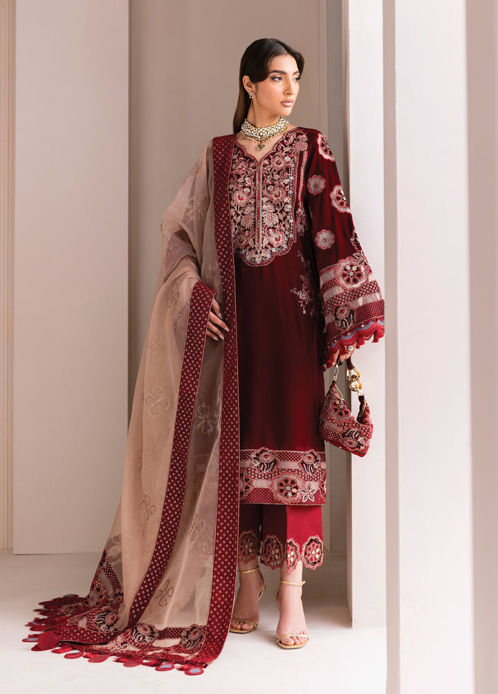 Makhmal by Alizeh Fashion Unstitched Luxury Velvet Embroidered 3 Piece Suits AFB25MV AF-VLT-2226-VELZARI - Festive Collection