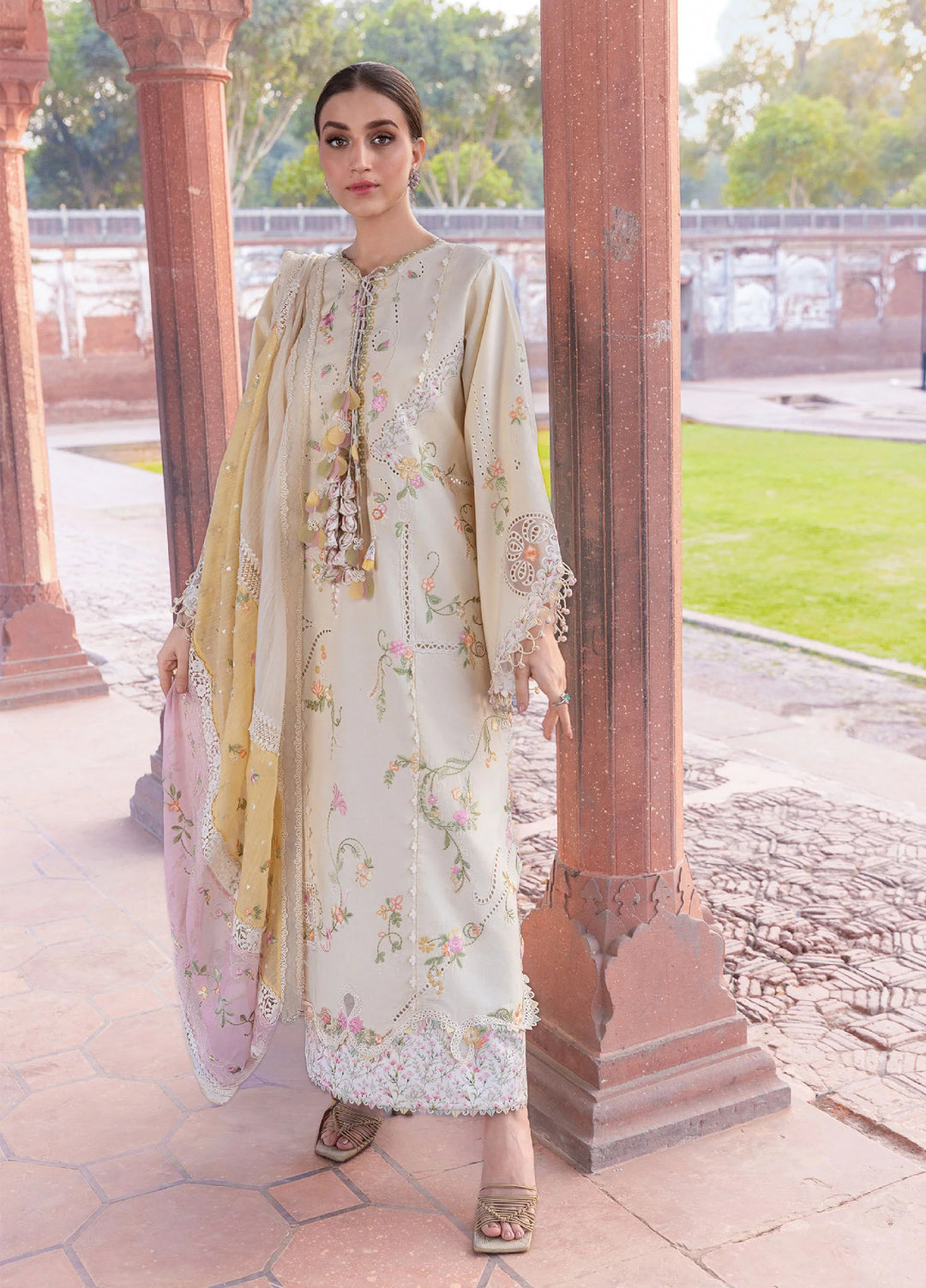 Flow by Crimson Unstitched Embroidered Lawn 3 Piece Suit CR26UFL D7 A-Ivory - Festive Collection