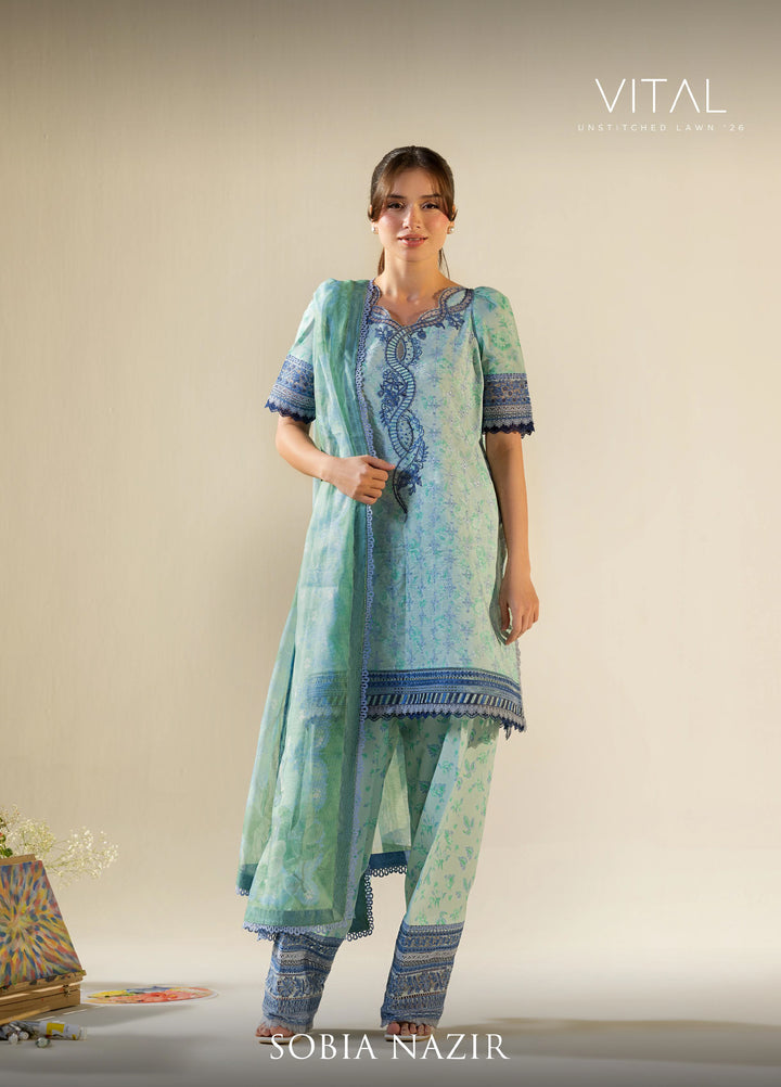 Vital by Sobia Nazir Unstitched Embroidered Lawn 3 Piece Suit SN26UVL 1B - Summer Collection