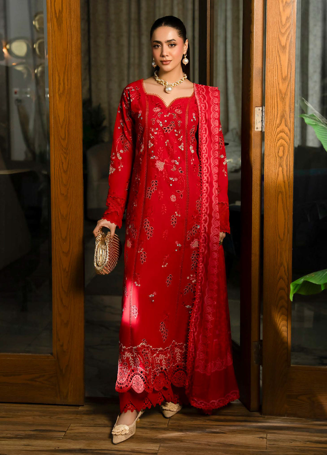 Aylin Unstitched Embroidered Luxury Lawn 3 Piece Suit AYL26UL D10 Crimson Charm - Summer Collection