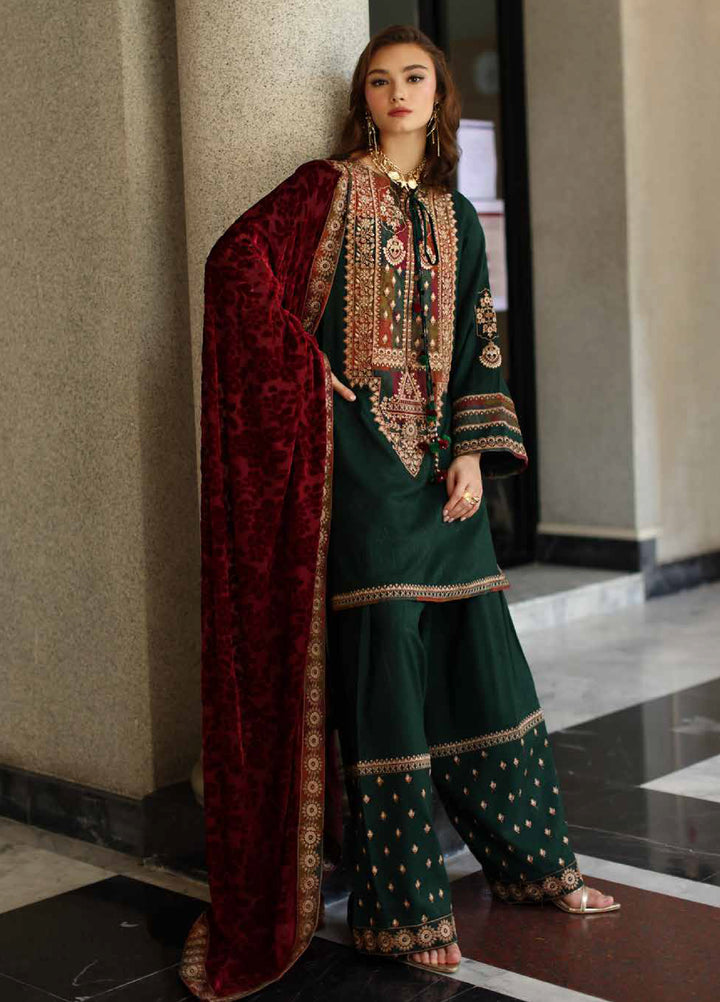 Poshima by Charizma Unstitched Peach Leather Embroidered Suit with Velvet Shawl 3 Piece CRZ25LW PSW5-17 - Winter Collection