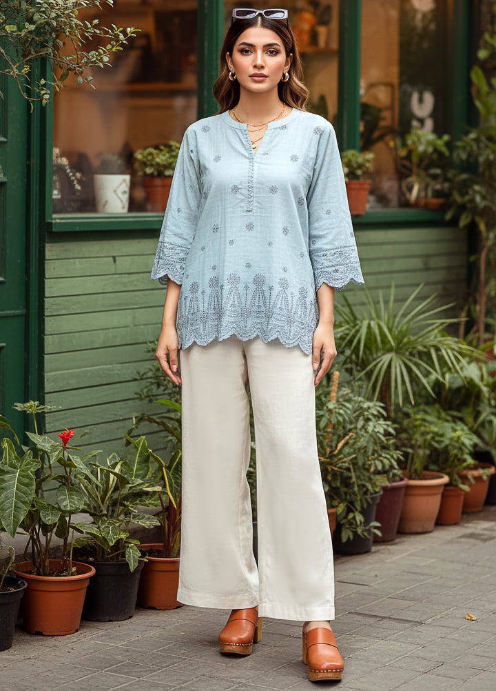 Lakhany Women Pret Embroidered Cambric Shirt Sky blue - Winter Collection
