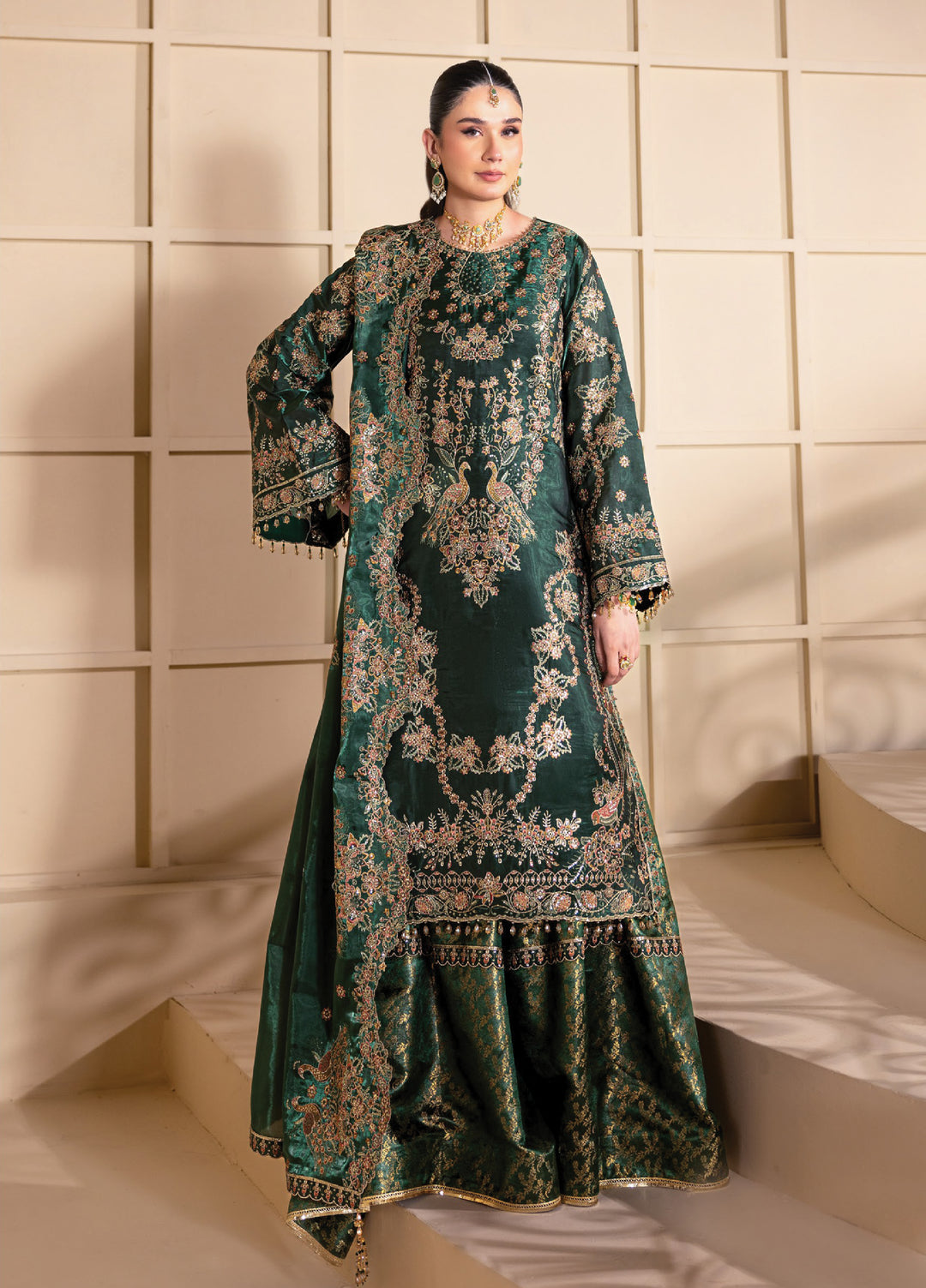 Aaina by Alizeh Unstitched Embroidered Sheesha Silk 3 Piece Suit AF26UASS D-11 GOTA - Festive Collection
