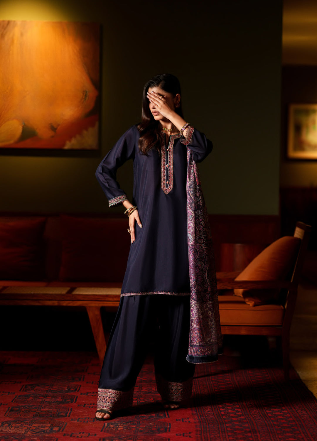 Elara by Casuallite RTW Embroidered Silk Viscose 3 Piece Suit CL26PSE D3 Aurelle - Festive Collection