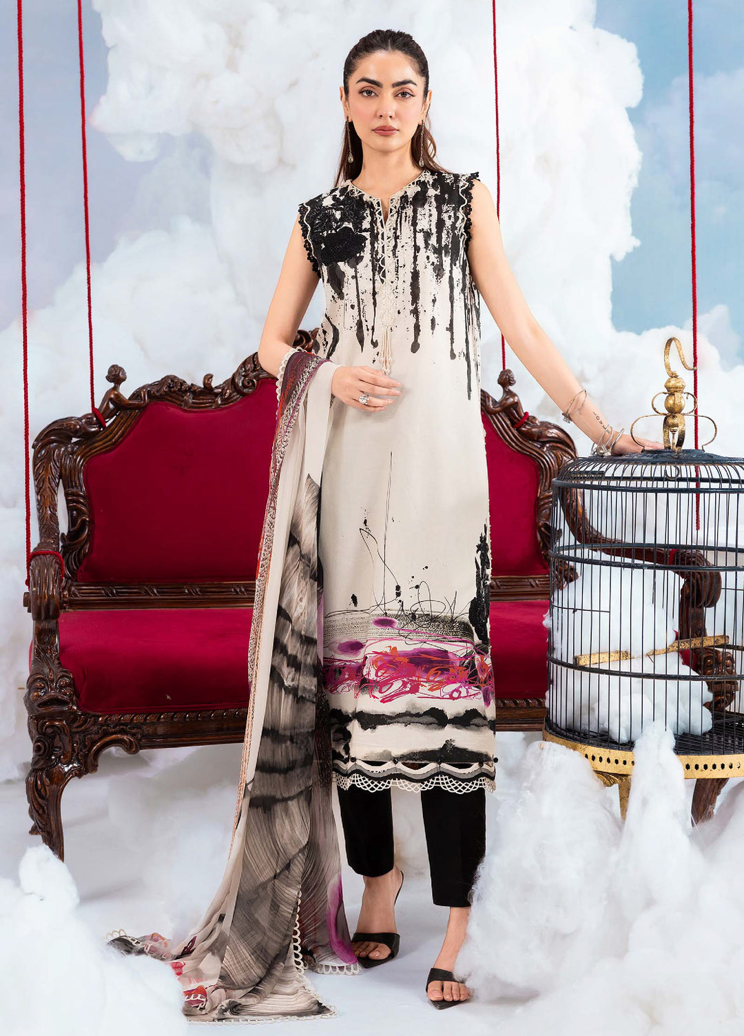 M Basics by Maria B Unstitched Embroidered Lawn 3 Piece Suit MB26SSEL MB-CUSV14-06B - Eid Collection