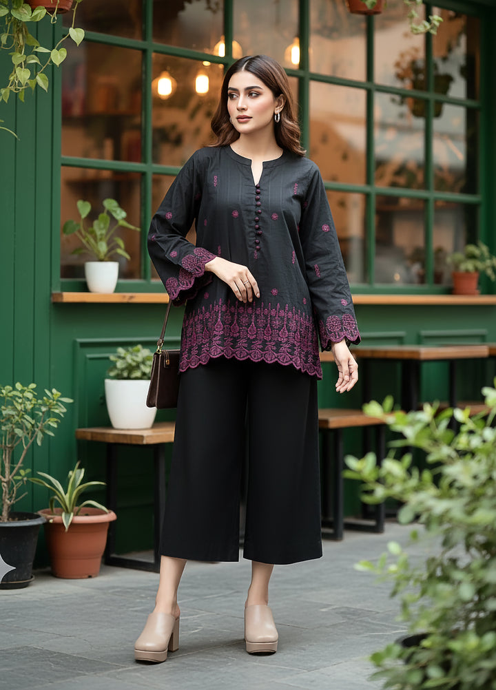 Lakhany Women Pret Embroidered Cambric Shirt Black - Winter Collection