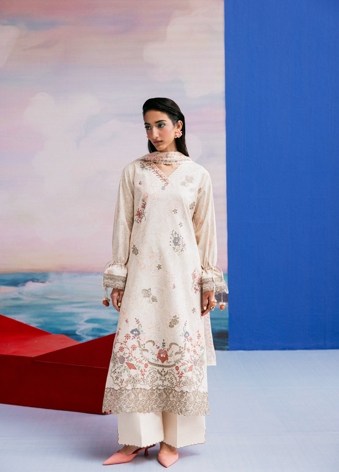 Zync by Florent Unstitched Embroidered Printkari Lawn 3 Piece Suit FL26UZP FZ-7B - Summer Collection