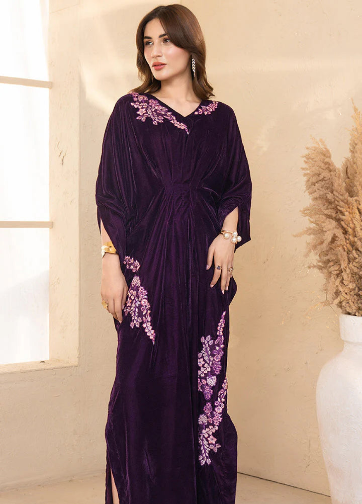 Winter Hues by Naayas Women Pret Embroidered Kaftaan Velvet Mahrose - Winter Collection