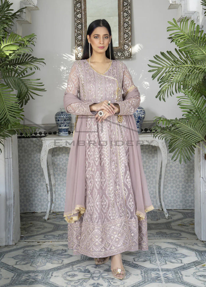 Mona Embroidery Pret Embroidered Chiffon 3 Piece Suit Melanie-Lilac