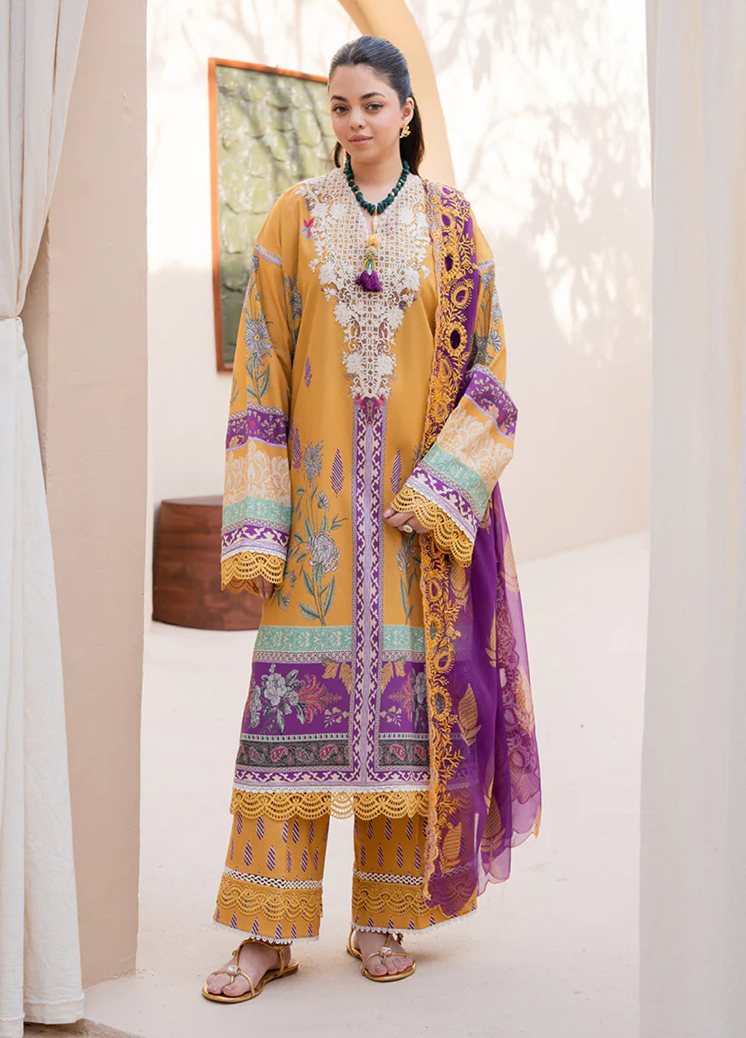 Summer in Bloom By Roheenaz Unstitched Printed Lawn 3 Piece Suit RN26USBL 35A Camellia Charm - Festive Collection