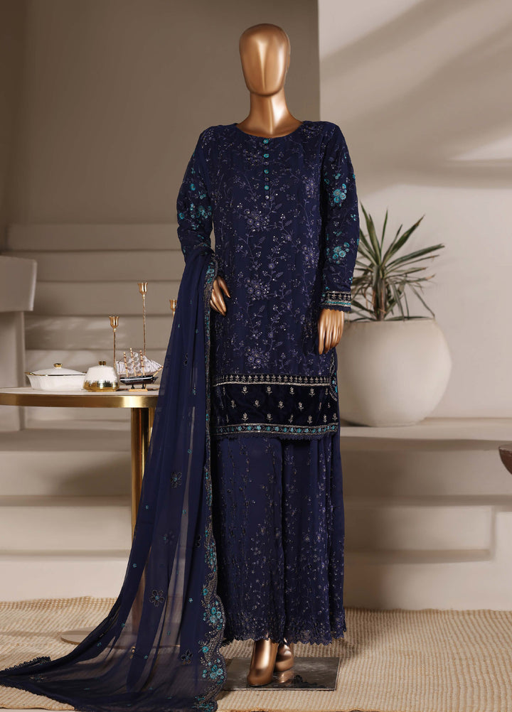 Fasane by HZ Textiles RTW Embroidered Chiffon 3 Piece Suit HZ26UCF HZK-239 Navy - Festive Collection