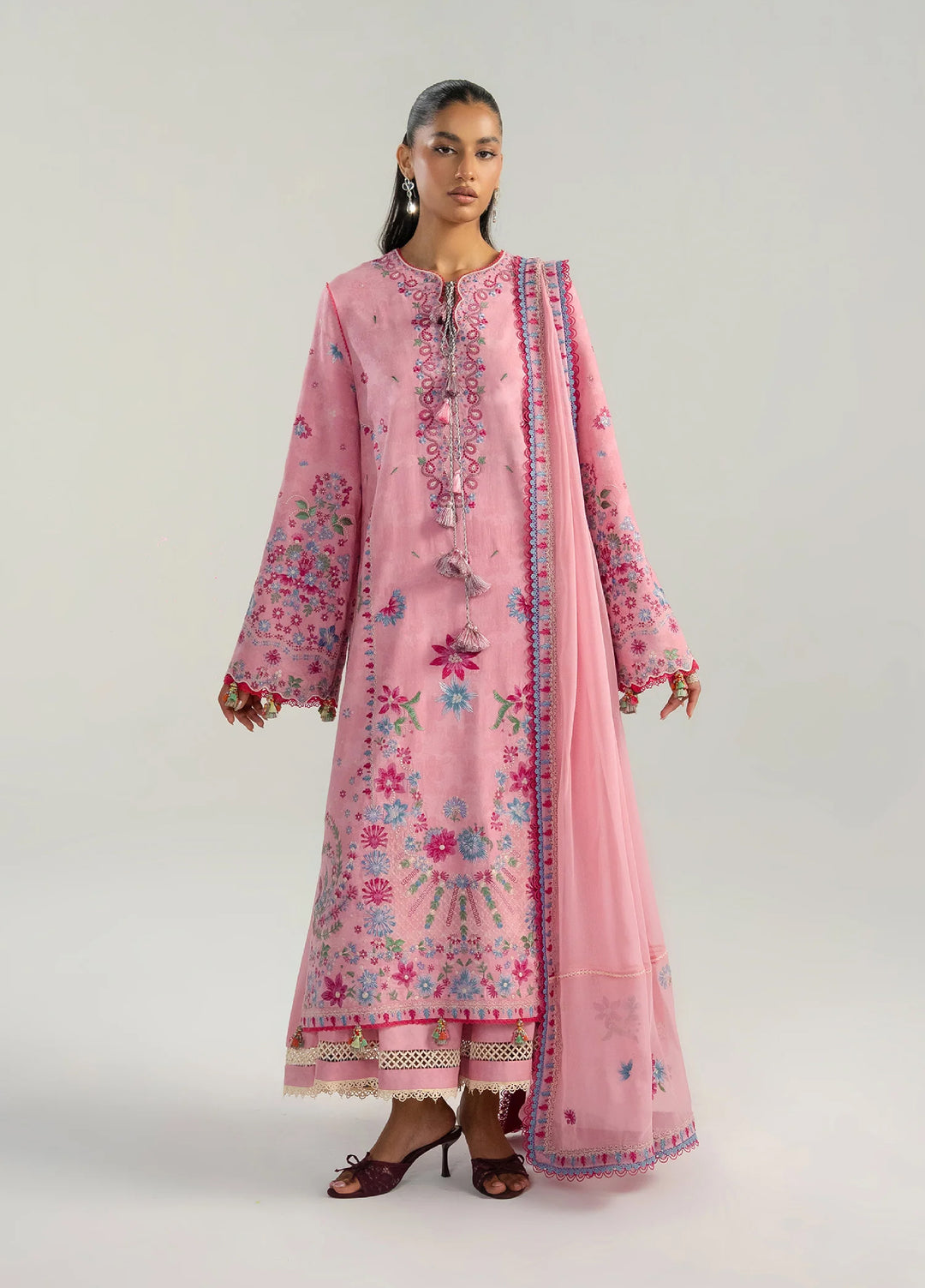 Zan by Hussain Rehar Unstitched Embroidered Lawn 3 Piece Suit HR26UZF Pembe D-106 - Festive Collection