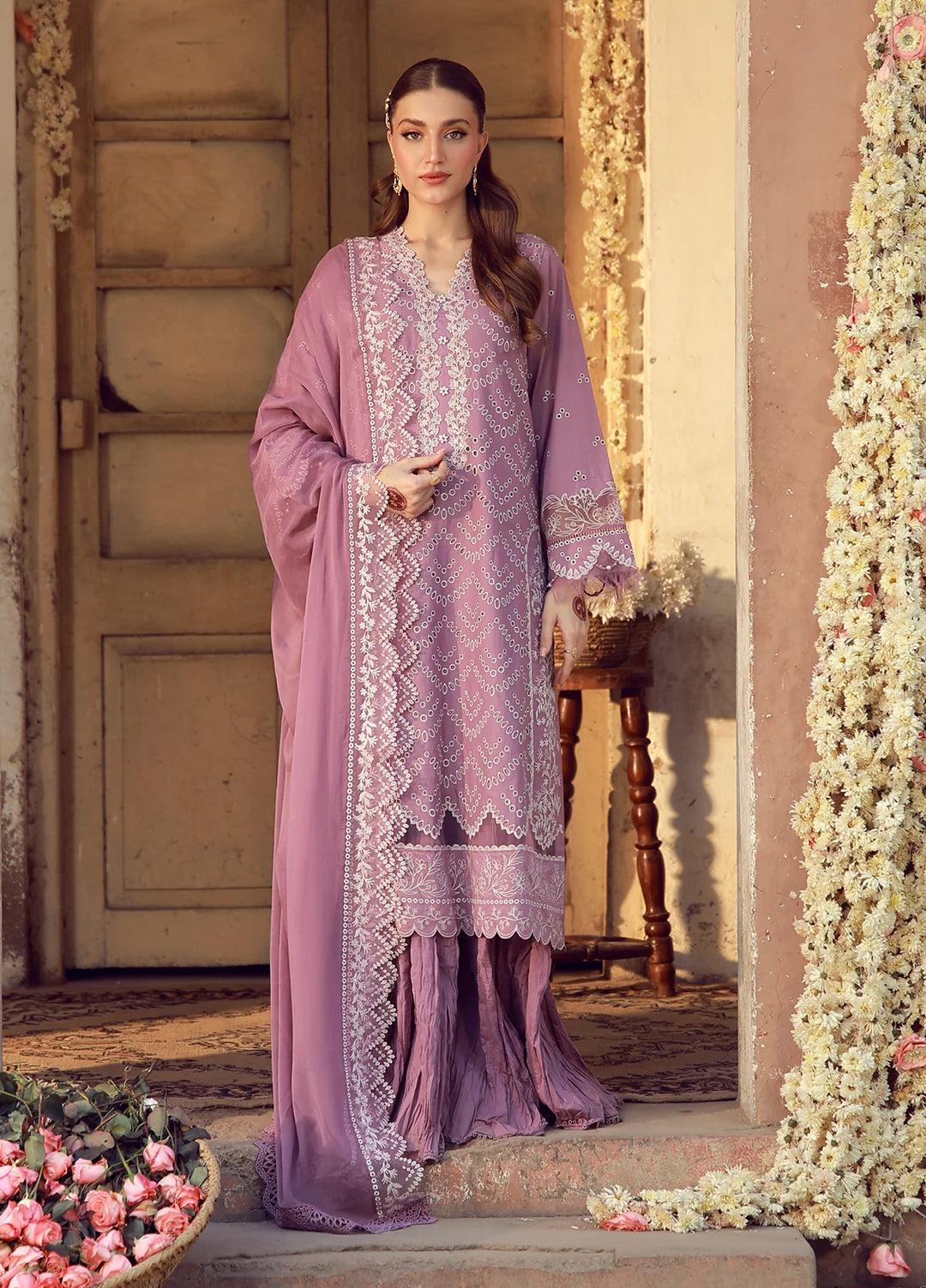 Sahar Unstitched Chikankari Lawn Amethyst Orchard 3 Piece Suit CK-26-V2-05 - Summer Collection
