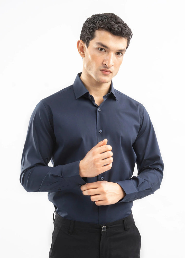 Brumano Ready To Wear Shirts Men 1 Piece Cotton Navy Blue Classic Satin Shirt 0-31-025-4364 - Summer Collection