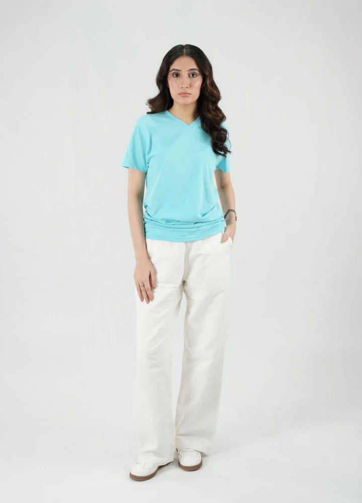 Mercato RTW Solids Cotton 1 Piece Sky Blue V Neck Shirt