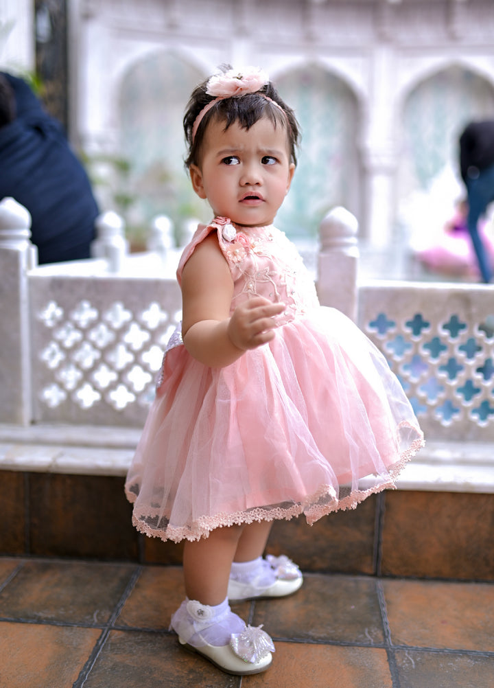 Andaz e Jahan by Qurratulain Saqib Pret kids Bareeze Net 1 Piece Embroidered Baby Frock - Wedding Collection