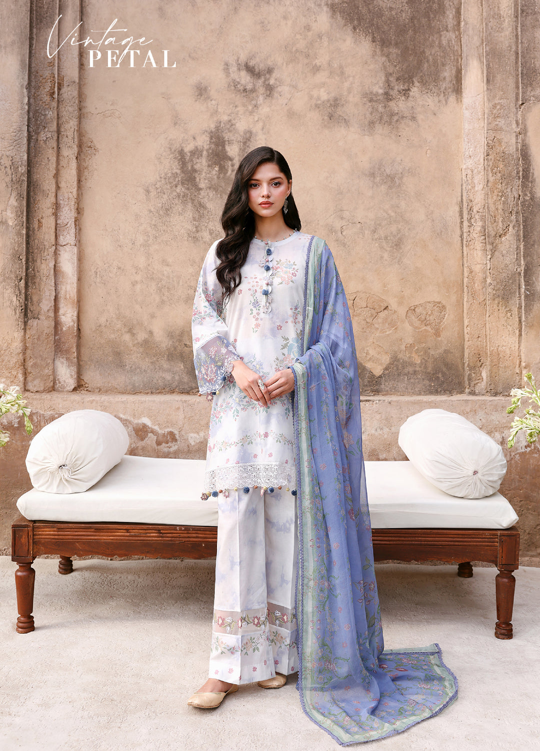 Cross Stitch Unstitched Embroidered Premium Lawn 3 Piece Suit CS26UCPL D23 VINTAGE PETAL - Eid Collection