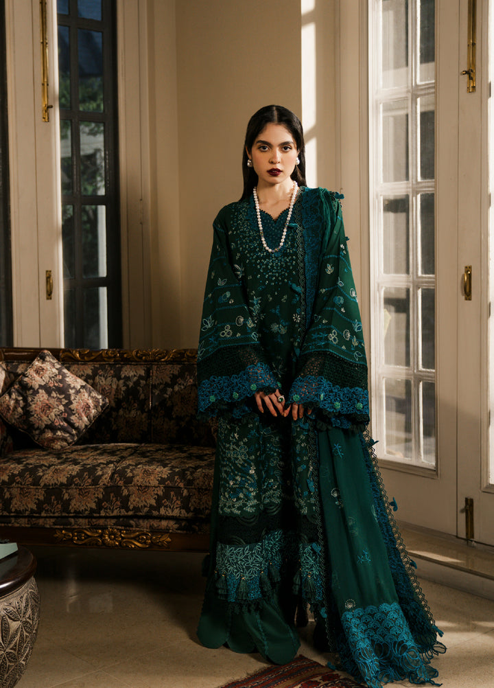 Camelia by Sundas Ahad Unstitched Embroidered Luxury Lawn 3 Piece Suit SNA26UC EL-07 Bottle Green - Festive Collection