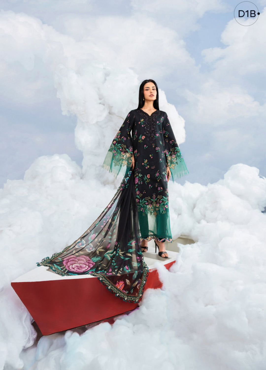 M Basics by Maria B Unstitched Embroidered Lawn 3 Piece Suit MB26SSEL MB-CUSV14-01B - Eid Collection