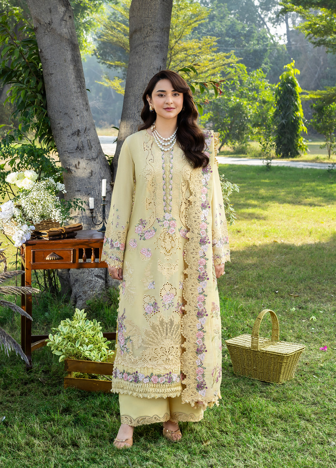Elaf Premium Unstitched Embroidered Luxury Lawn 3 Piece Suit EL26UPL ELY- 5 SOUCI - Summer Collection