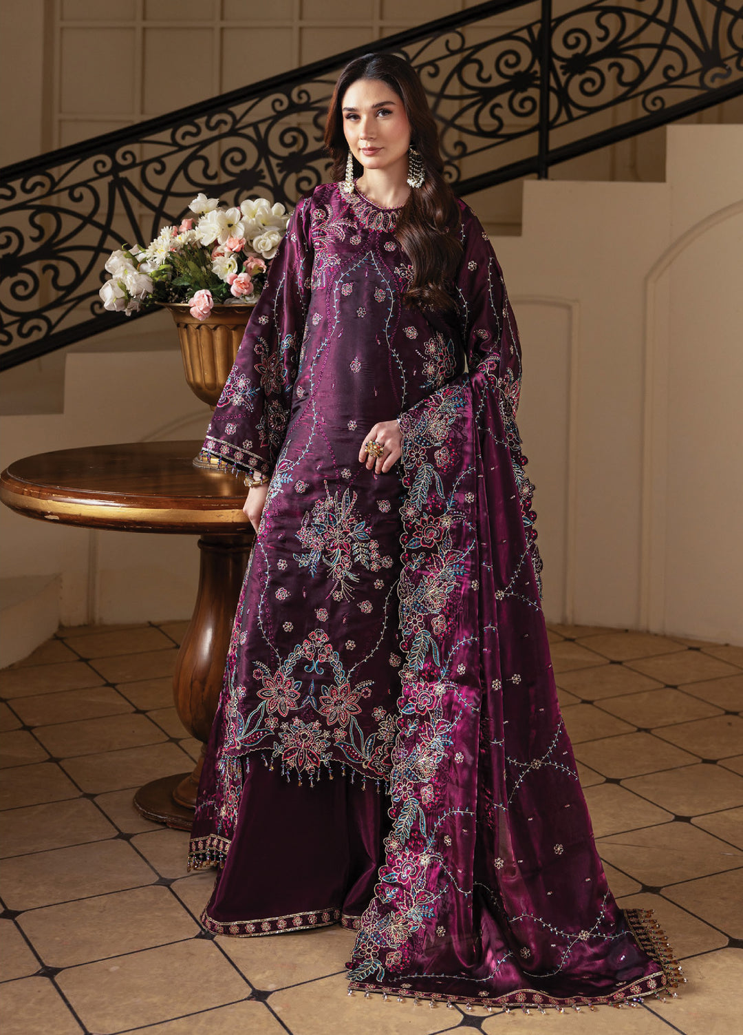 Aaina by Alizeh Unstitched Embroidered Sheesha Silk 3 Piece Suit AF26UASS D-7 MELISA - Festive Collection