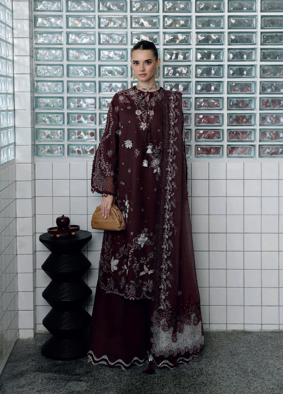 Qalamkar Chikankari Unstitched Embroidered Lawn 3 Piece Suit QLK26UCL CM-01 Eshal - Summer Collection